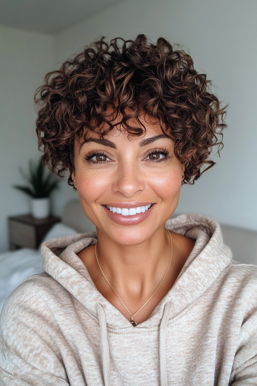 23. Short Spiral Cut with Chocolate Tones (Hairstyles For Older Women With Curly Hair) - Hairstyles For Older Women With Curly Hair
