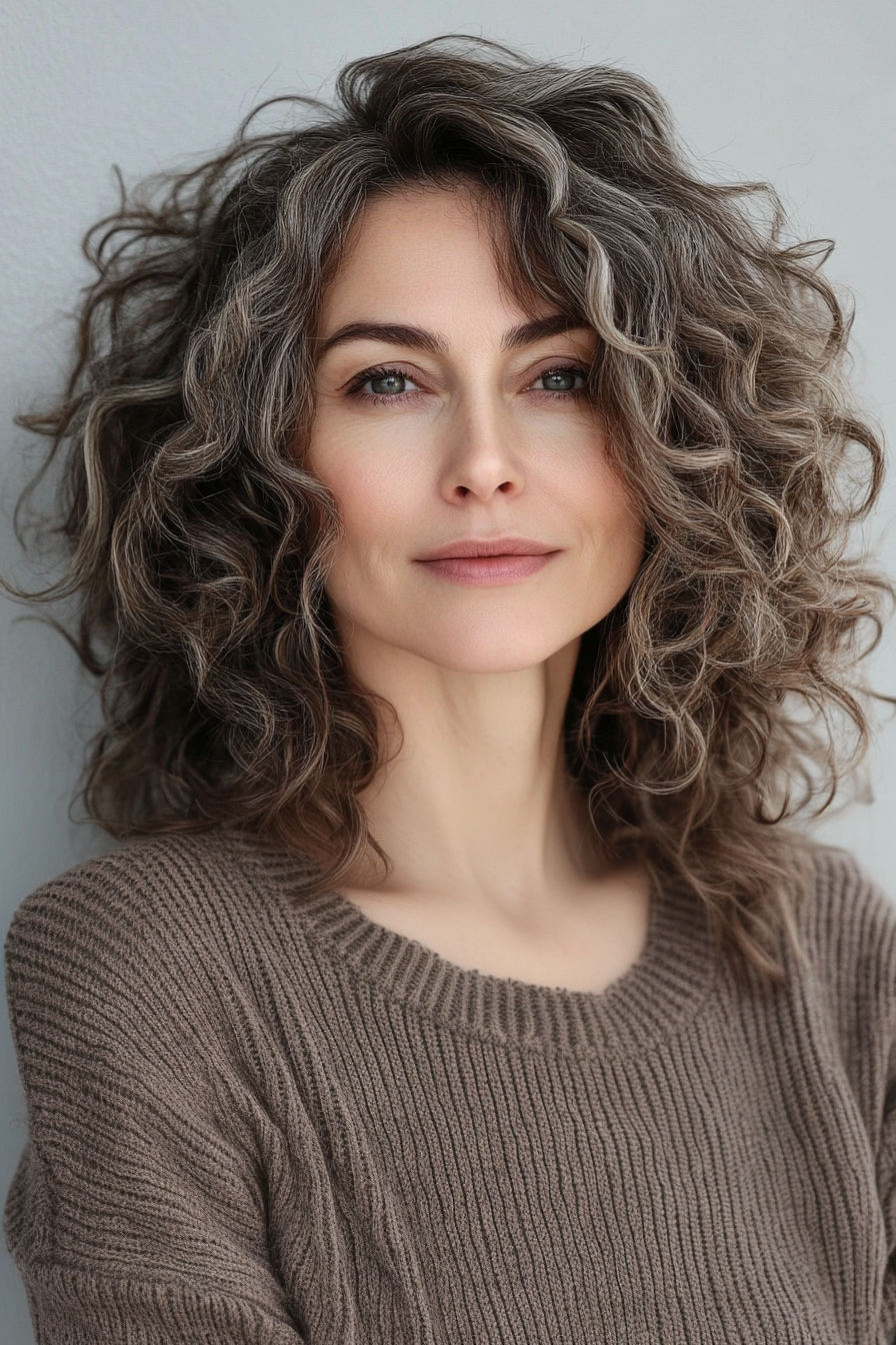 24. Loose Curly Layers with Ash Brown (Hairstyles For Older Women With Curly Hair) - Hairstyles For Older Women With Curly Hair