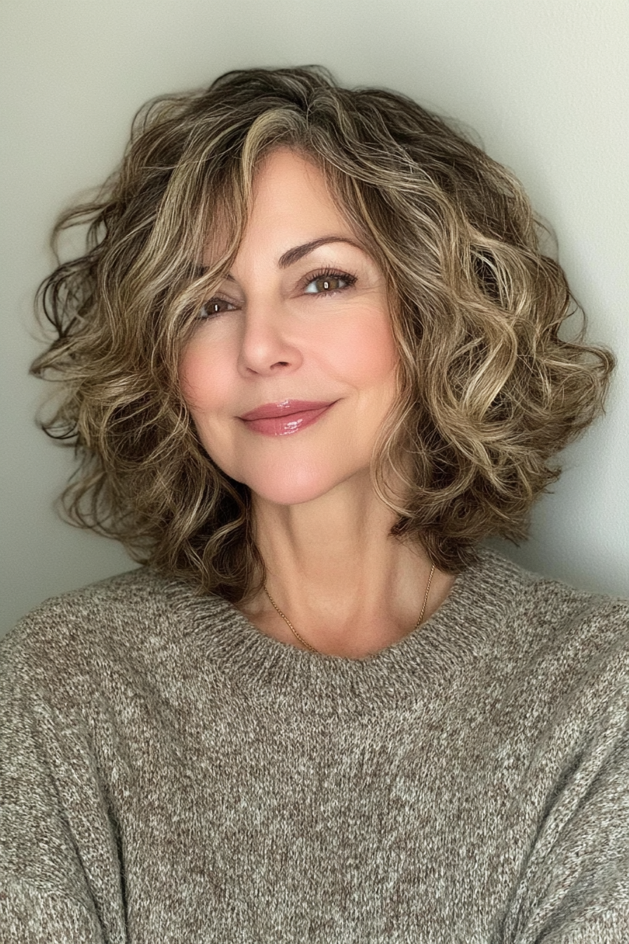 27. Rounded Curly Bob with Soft Gold (Hairstyles For Older Women With Curly Hair) - Hairstyles For Older Women With Curly Hair
