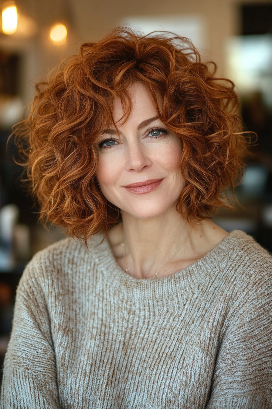 32. Angled Bob with Auburn Highlights (Hairstyles For Older Women With Curly Hair) - Hairstyles For Older Women With Curly Hair