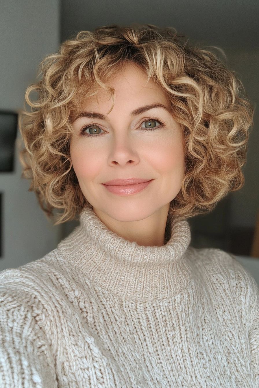 33. Tight Curly Crop with Warm Blonde (Hairstyles For Older Women With Curly Hair) - Hairstyles For Older Women With Curly Hair