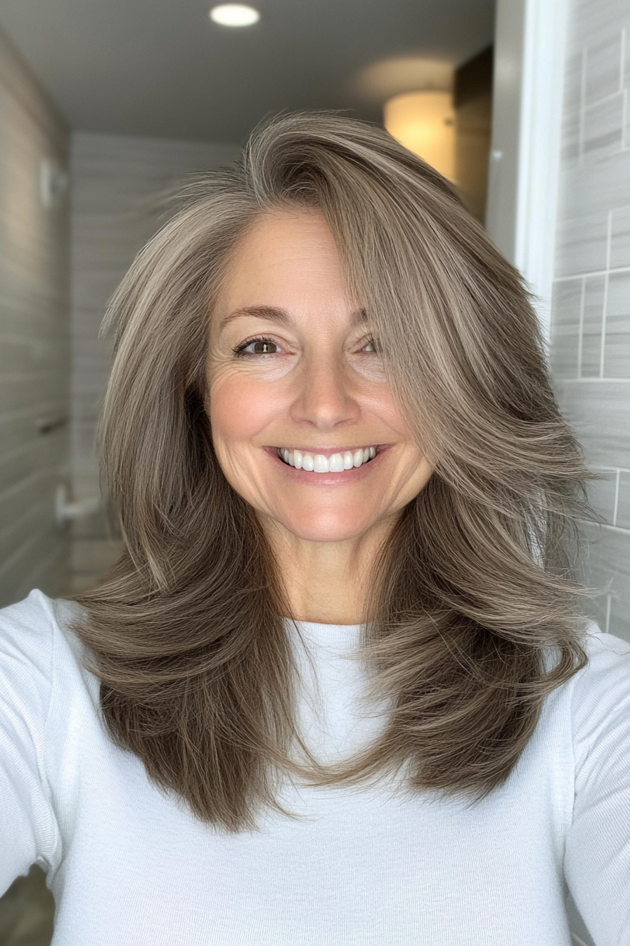 1. Soft Ash Brown Feathered Shag (Shag Hairstyles For Women Over 50) - Shag Hairstyles For Women Over 50