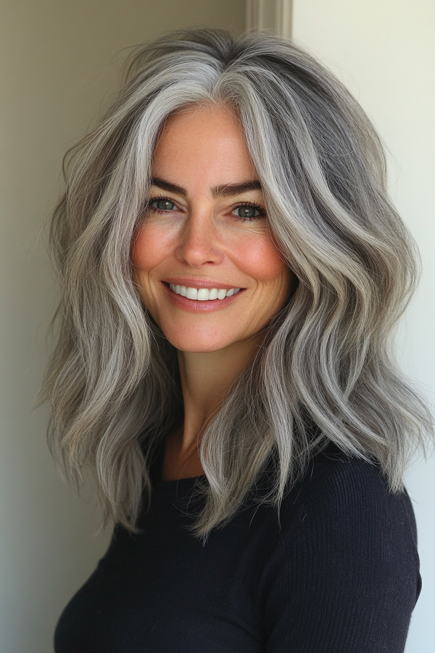 3. Layered Charcoal Gray Shag (Shag Hairstyles For Women Over 50) - Shag Hairstyles For Women Over 50