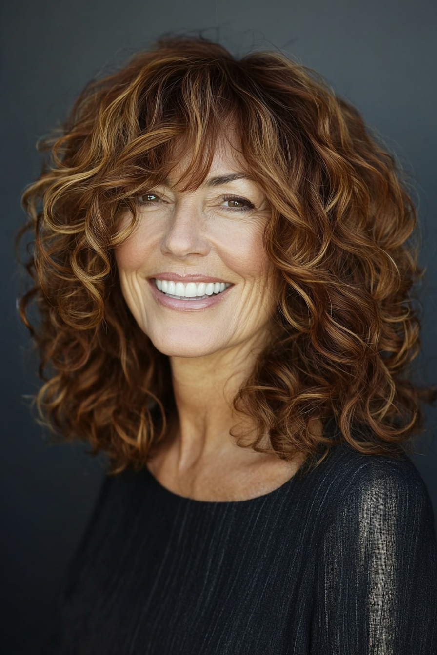 4. Chestnut Brown Curly Shag (Shag Hairstyles For Women Over 50) - Shag Hairstyles For Women Over 50