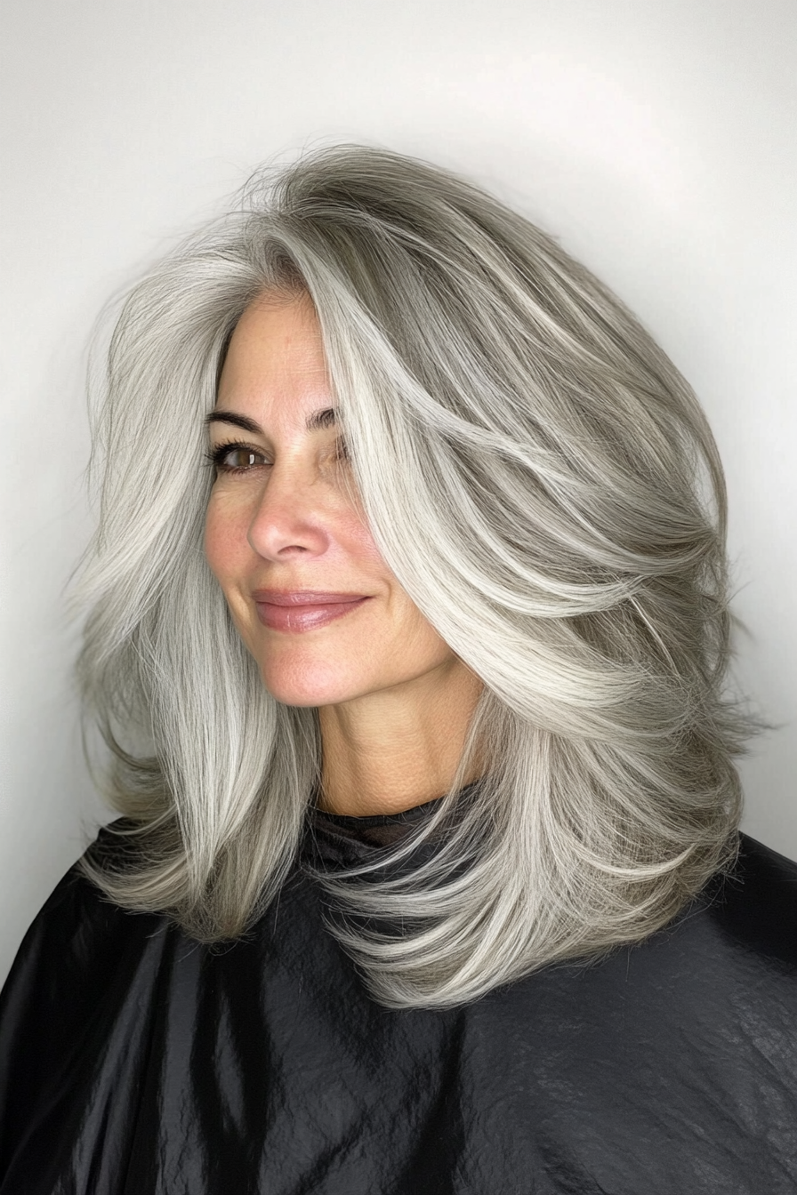 5. Silver Balayage Shag (Shag Hairstyles For Women Over 50) - Shag Hairstyles For Women Over 50