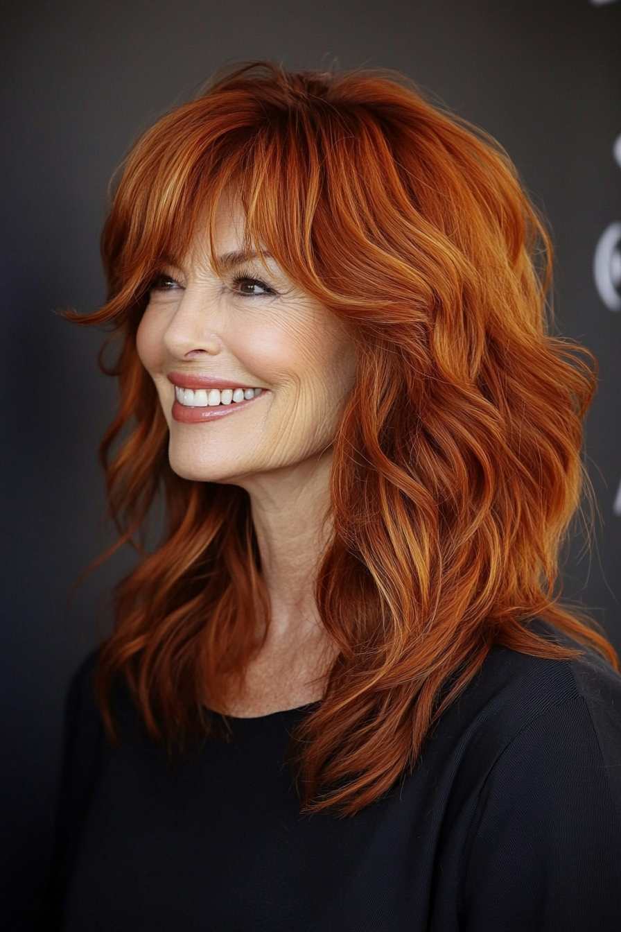 9. Warm Auburn Shag with Textured Ends (Shag Hairstyles For Women Over 50) - Shag Hairstyles For Women Over 50