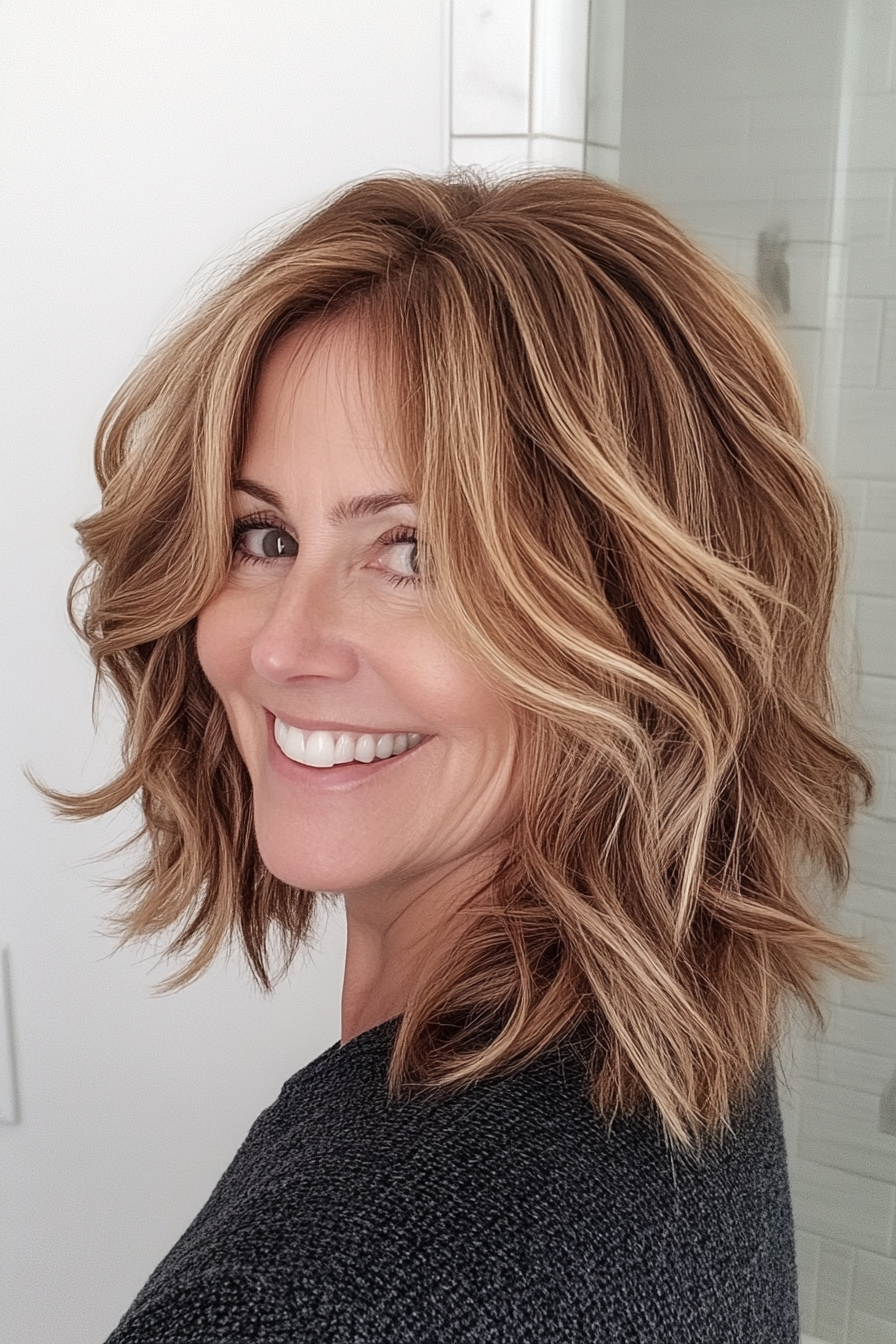 12. Golden Brown Tousled Shag (Shag Hairstyles For Women Over 50) - Shag Hairstyles For Women Over 50