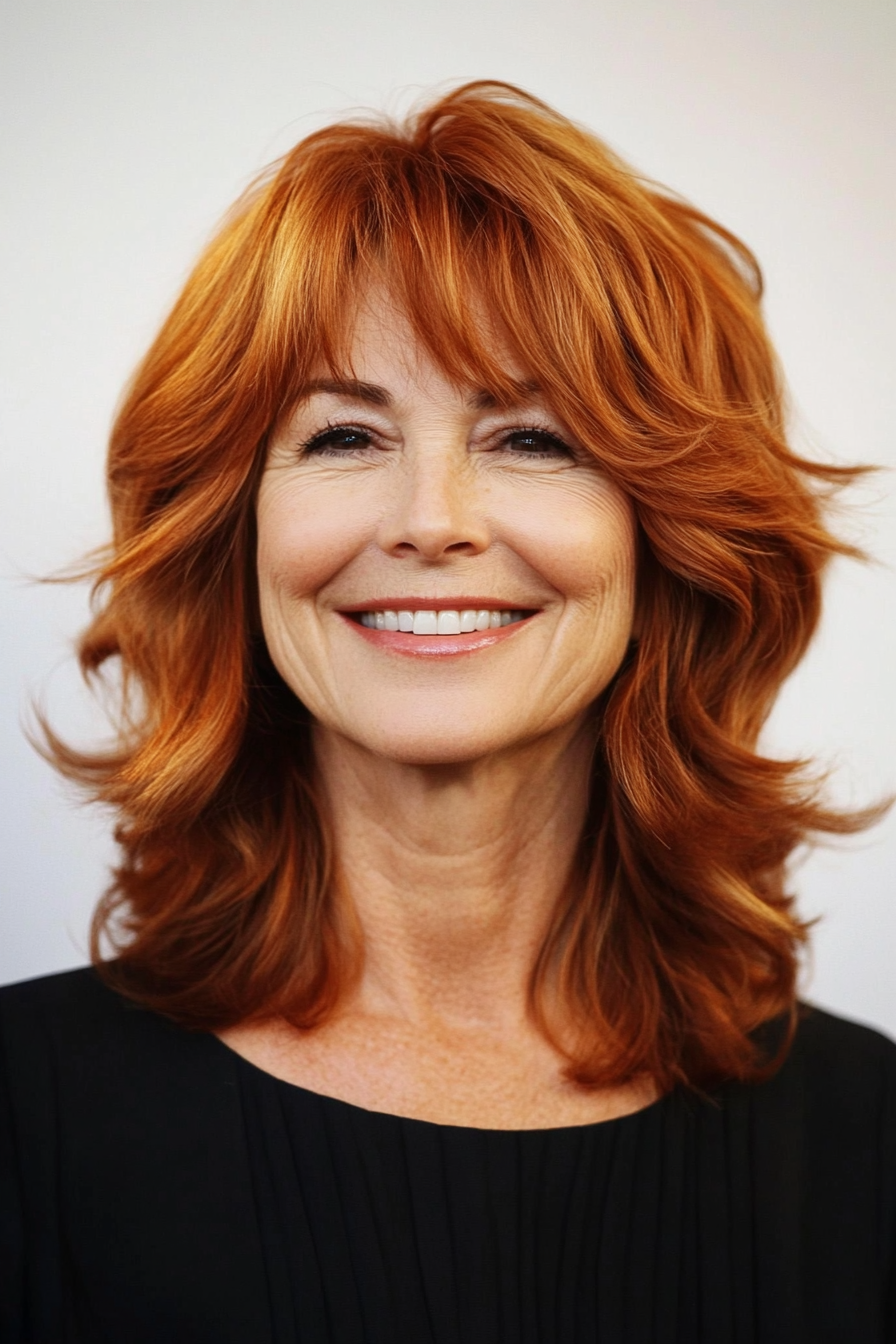 21. Soft Copper Shag with Subtle Layers (Shag Hairstyles For Women Over 50) - Shag Hairstyles For Women Over 50