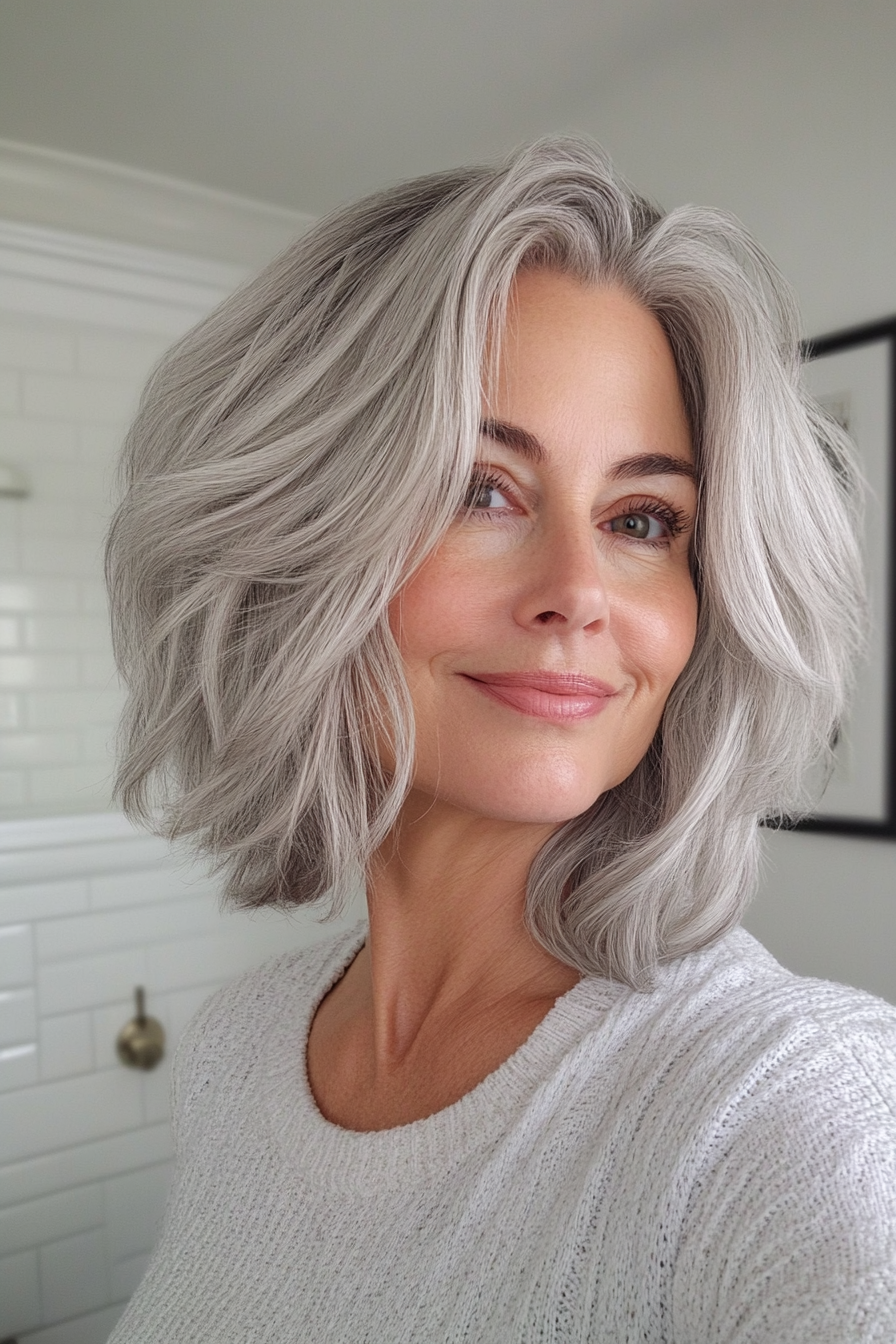 25. Pearl Gray Short Shag (Shag Hairstyles For Women Over 50) - Shag Hairstyles For Women Over 50