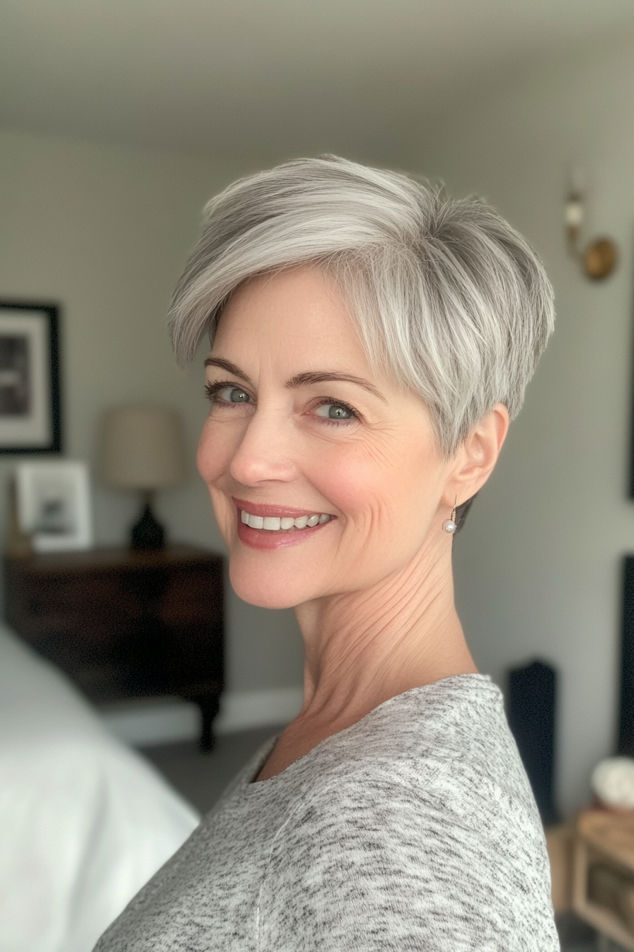 1. Classic Pixie in Soft Salt and Pepper (Short Hairstyles For Older Women) - Short Hairstyles For Older Women