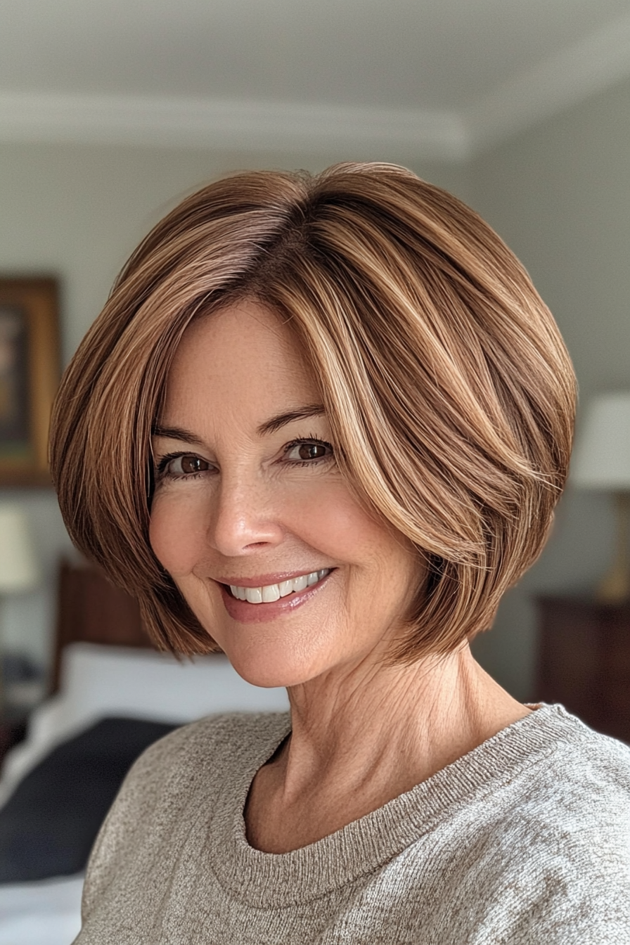 2. Layered Bob with Warm Chestnut Brown (Short Hairstyles For Older Women) - Short Hairstyles For Older Women