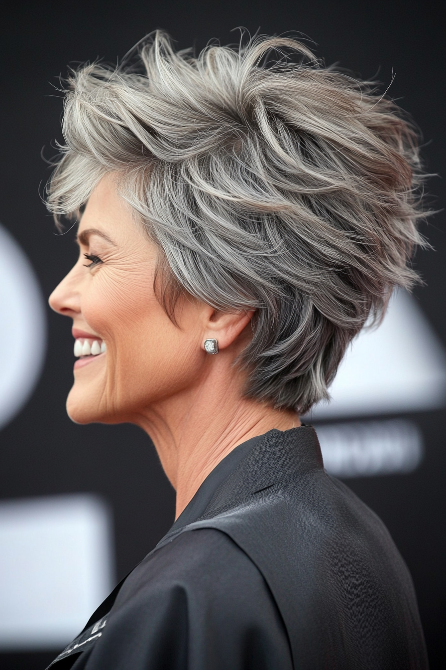 3. Tousled Crop with Ash Gray Highlights (Short Hairstyles For Older Women) - Short Hairstyles For Older Women