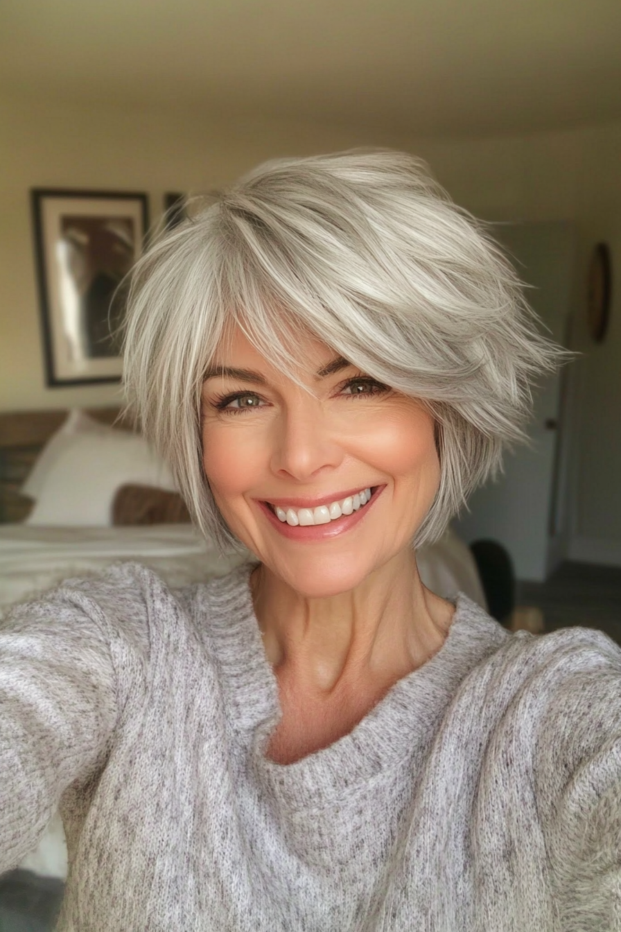 5. Shaggy Pixie in Silvery Blonde (Short Hairstyles For Older Women) - Short Hairstyles For Older Women