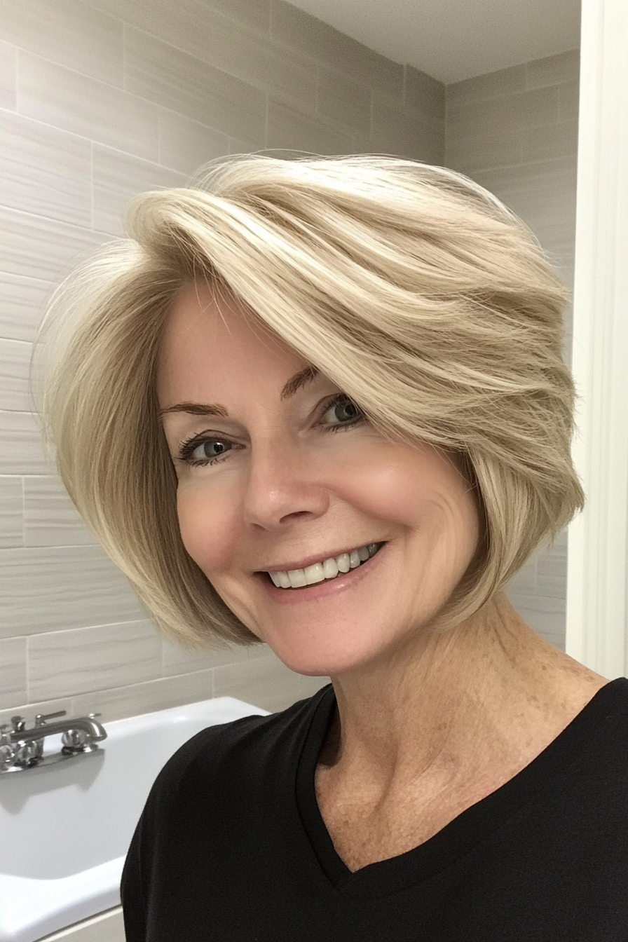 8. Feathered Layers in Sandy Blonde (Short Hairstyles For Older Women) - Short Hairstyles For Older Women