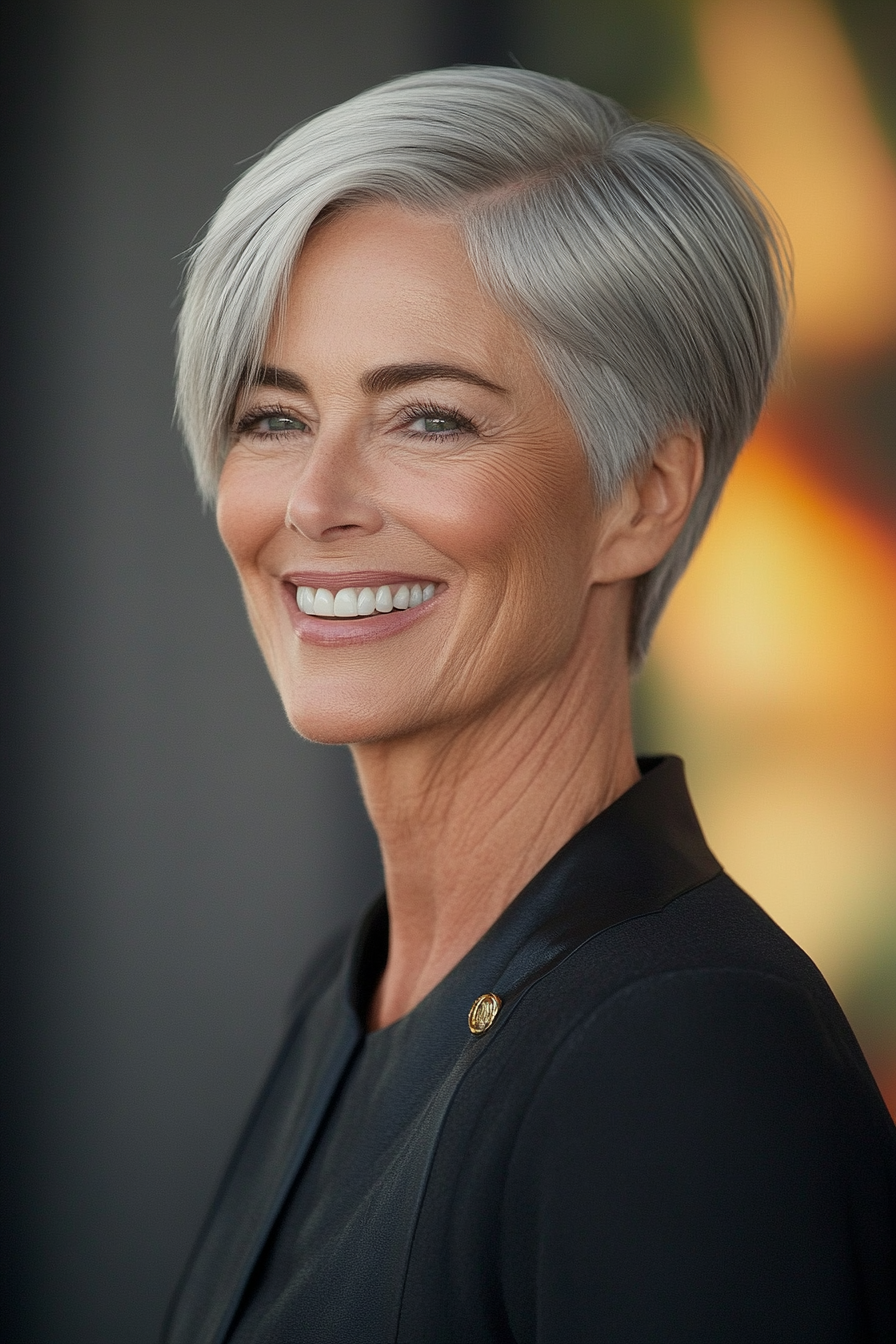 9. Tapered Crop in Cool Platinum Gray (Short Hairstyles For Older Women) - Short Hairstyles For Older Women