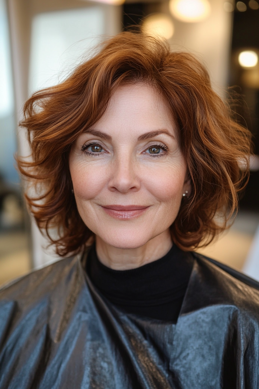 10. Soft Waves in Warm Auburn (Short Hairstyles For Older Women) - Short Hairstyles For Older Women
