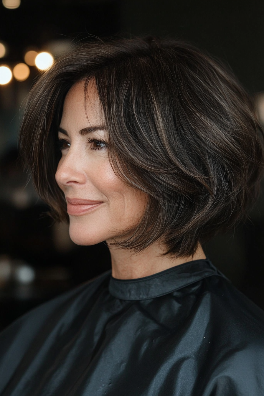 11. Textured Lob in Dark Cocoa Brown (Short Hairstyles For Older Women) - Short Hairstyles For Older Women