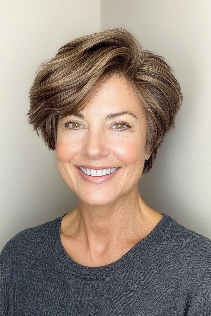 13. Pixie Bob in Cool Ash Brown (Short Hairstyles For Older Women) - Short Hairstyles For Older Women