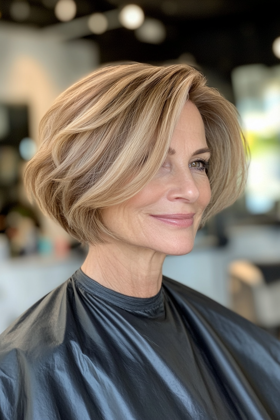 15. Asymmetrical Bob in Honey Blonde (Short Hairstyles For Older Women) - Short Hairstyles For Older Women
