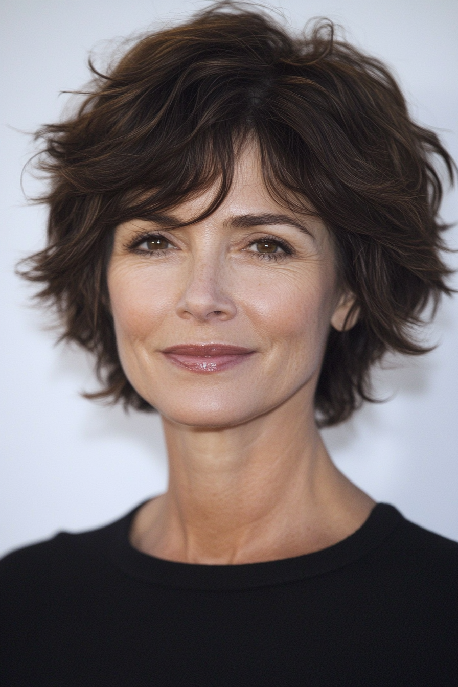 16. Wavy Pixie in Natural Dark Brown (Short Hairstyles For Older Women) - Short Hairstyles For Older Women