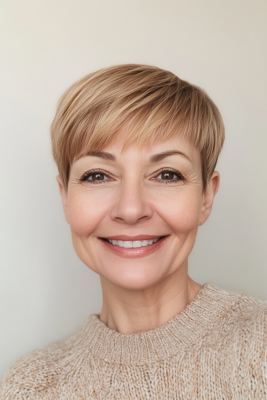 17. Short Fringe Cut in Warm Golden Blonde (Short Hairstyles For Older Women) - Short Hairstyles For Older Women