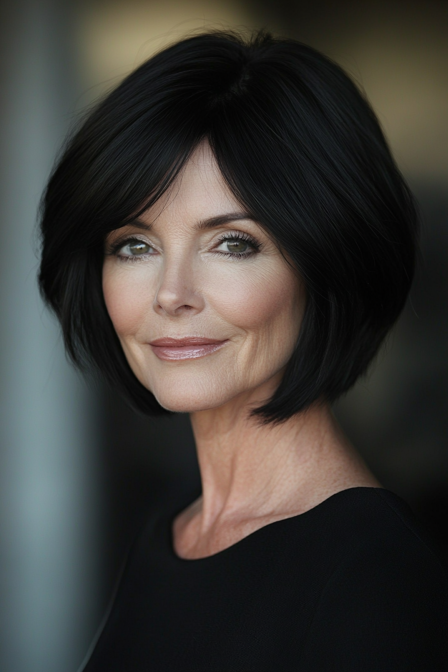 18. Classic Bob in Rich Jet Black (Short Hairstyles For Older Women) - Short Hairstyles For Older Women