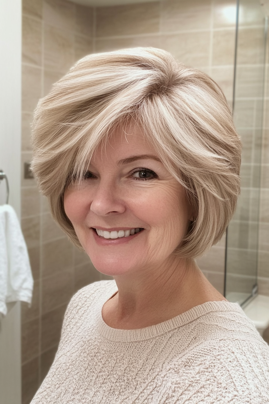 19. Layered Shag in Cool Beige Blonde (Short Hairstyles For Older Women) - Short Hairstyles For Older Women