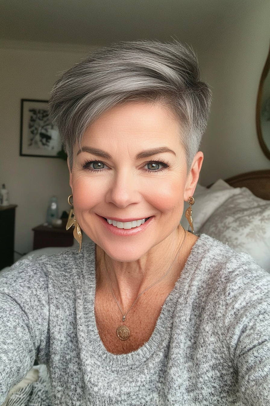 20. Undercut Pixie in Smoky Gray (Short Hairstyles For Older Women) - Short Hairstyles For Older Women