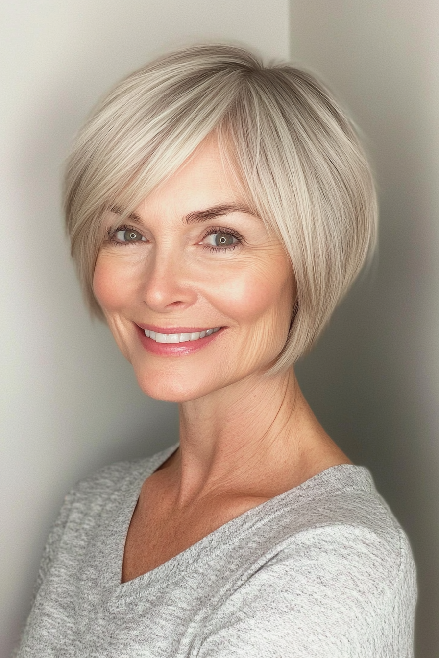 23. Side-Swept Crop in Light Ash Blonde (Short Hairstyles For Older Women) - Short Hairstyles For Older Women