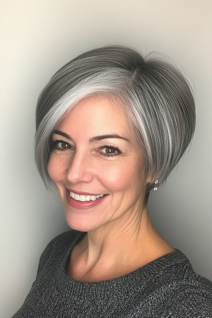 25. Short Straight Cut in Soft Charcoal Gray (Short Hairstyles For Older Women) - Short Hairstyles For Older Women