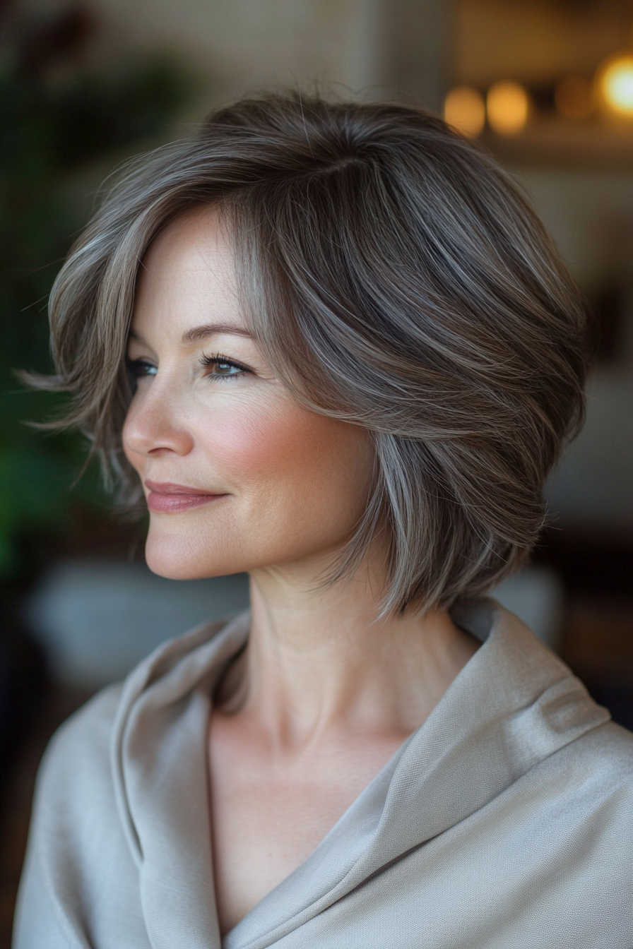 2. Soft Layered Bob in Chestnut Brown (Short Hairstyles For Women Over 50 With Thin Hair) - Short Hairstyles For Women Over 50 With Thin Hair