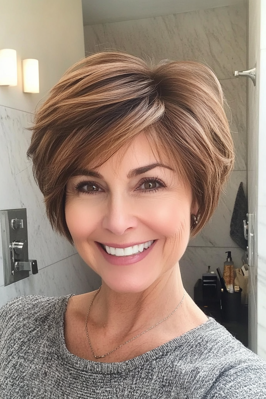 6. Feathered Bob in Dark Auburn (Short Hairstyles For Women Over 50 With Thin Hair) - Short Hairstyles For Women Over 50 With Thin Hair