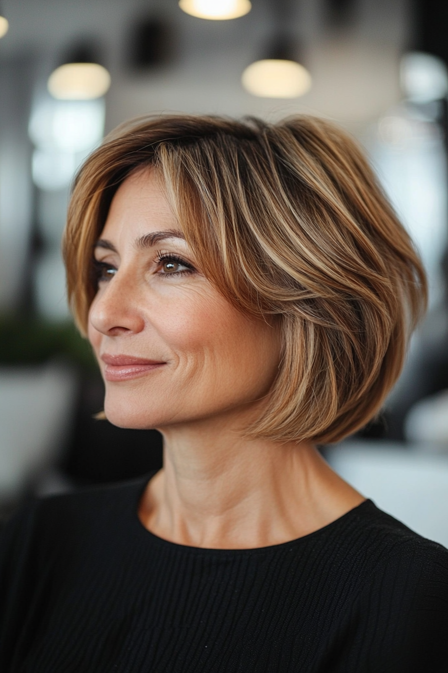 14. Choppy Bob with Chestnut Balayage (Short Hairstyles For Women Over 50 With Thin Hair) - Short Hairstyles For Women Over 50 With Thin Hair