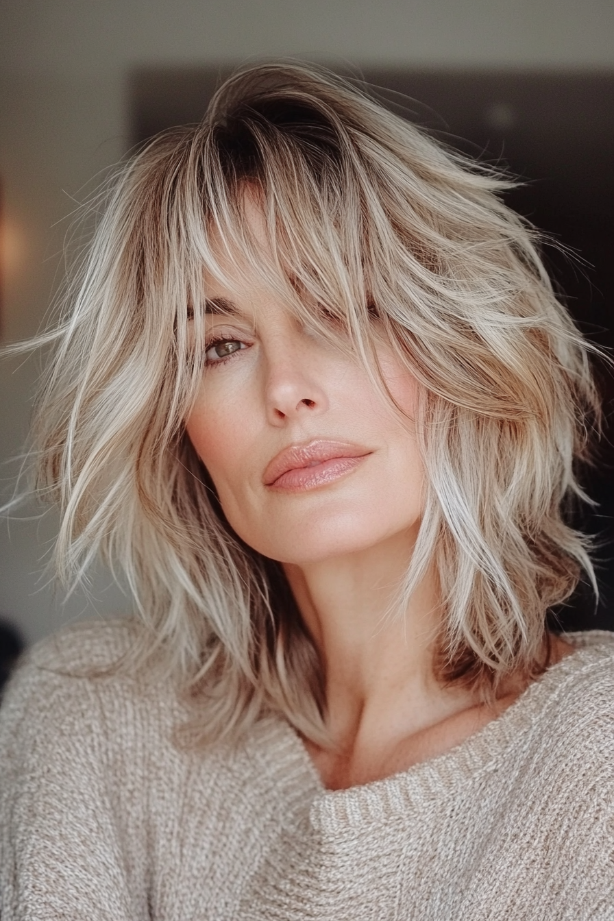 19. Asymmetrical Bob in Sandy Blonde (Short Hairstyles For Women Over 50 With Thin Hair) - Short Hairstyles For Women Over 50 With Thin Hair