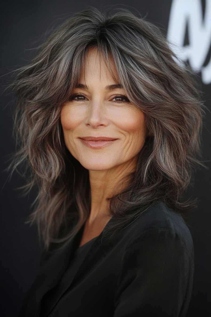 3. Ash Brown Tousled Shag (Shaggy Hairstyles For Older Women) - Shaggy Hairstyles For Older Women