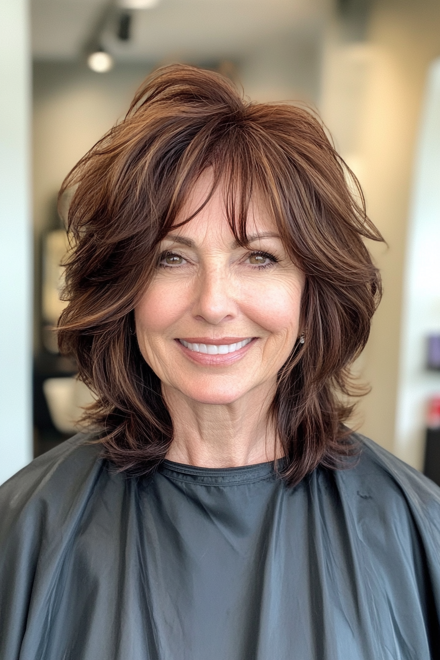 4. Chestnut Layered Shag (Shaggy Hairstyles For Older Women) - Shaggy Hairstyles For Older Women