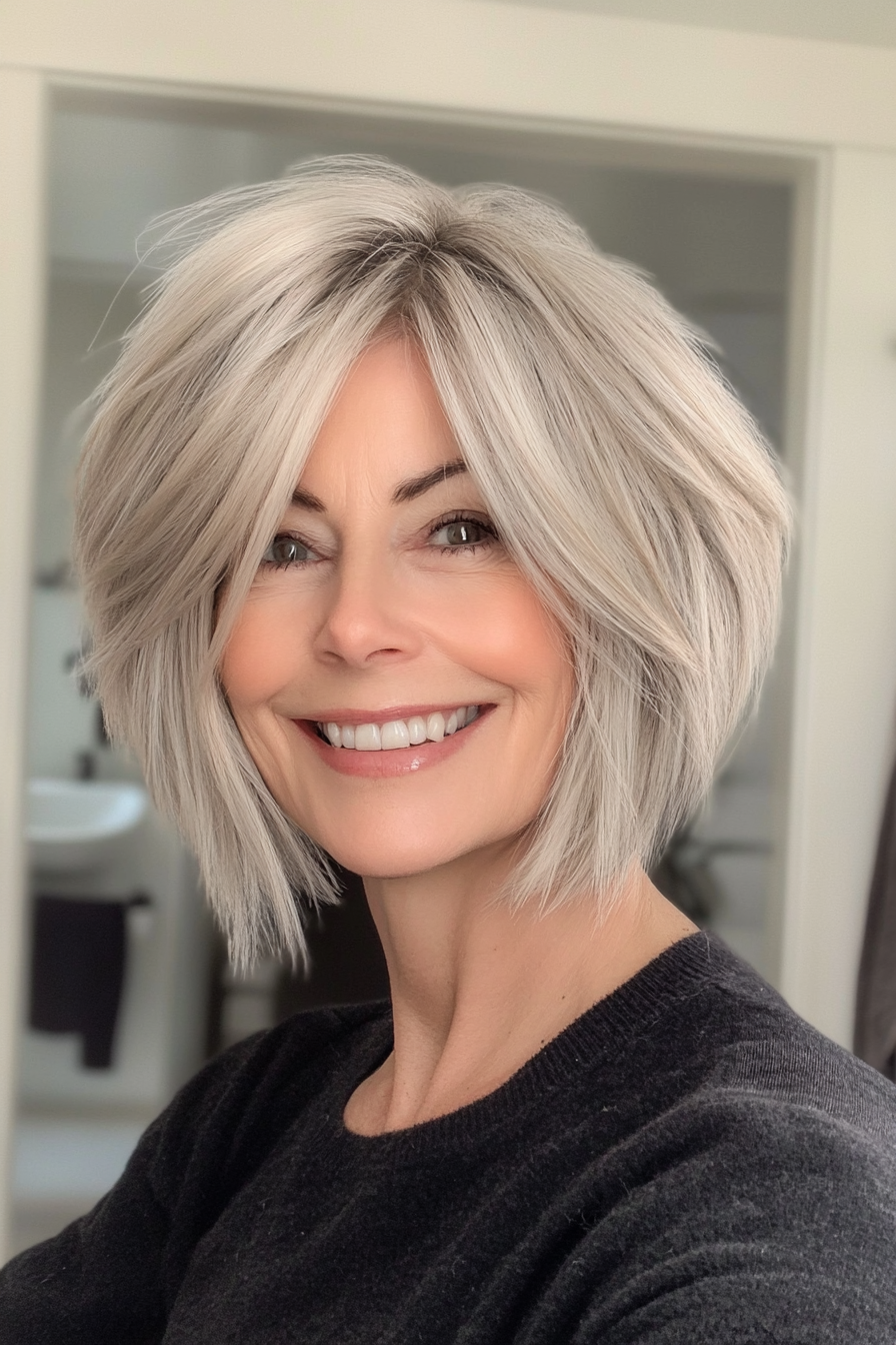5. Platinum Choppy Bob Shag (Shaggy Hairstyles For Older Women) - Shaggy Hairstyles For Older Women