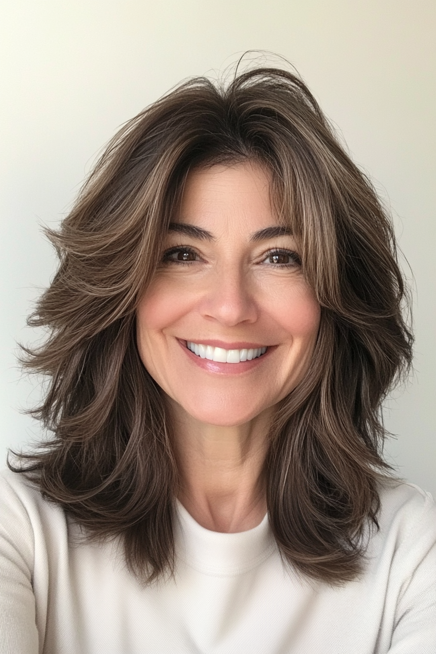 7. Espresso Textured Shag (Shaggy Hairstyles For Older Women) - Shaggy Hairstyles For Older Women