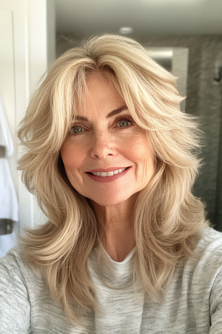 9. Golden Blonde Layered Shag (Shaggy Hairstyles For Older Women) - Shaggy Hairstyles For Older Women