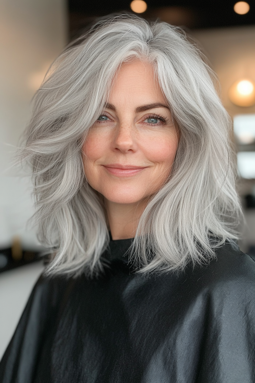 10. Charcoal Gray Messy Shag (Shaggy Hairstyles For Older Women) - Shaggy Hairstyles For Older Women