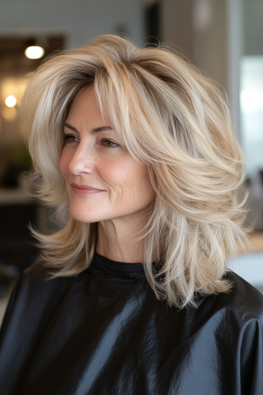 12. Sandy Blonde Shag with Volume (Shaggy Hairstyles For Older Women) - Shaggy Hairstyles For Older Women