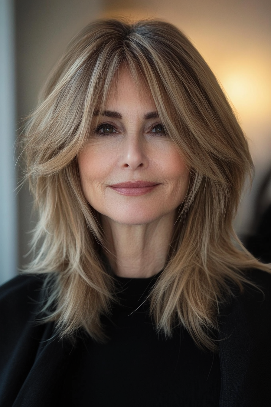 17. Dark Blonde Shaggy Lob (Shaggy Hairstyles For Older Women) - Shaggy Hairstyles For Older Women