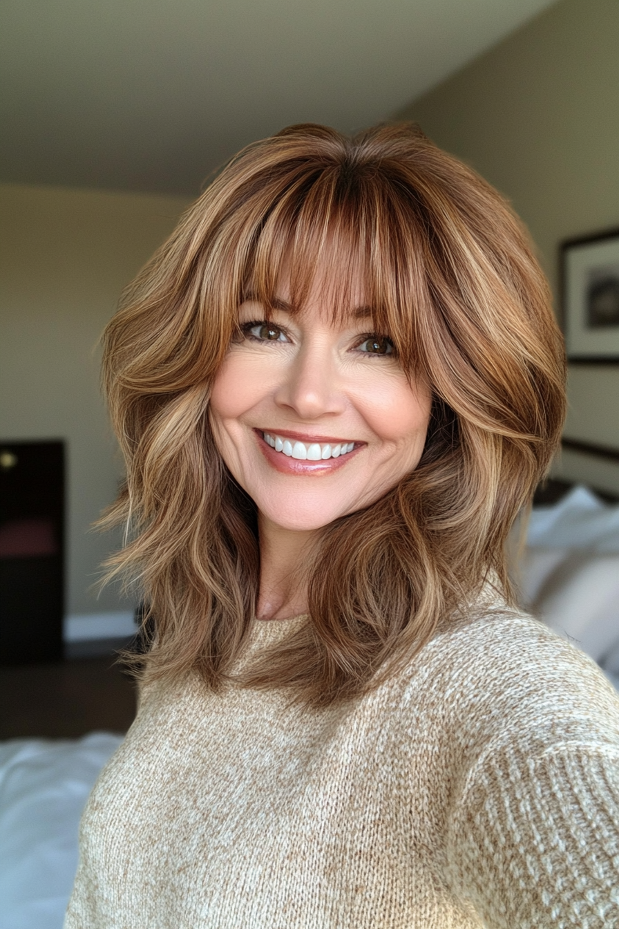 18. Golden Brown Shag with Flipped Ends (Shaggy Hairstyles For Older Women) - Shaggy Hairstyles For Older Women