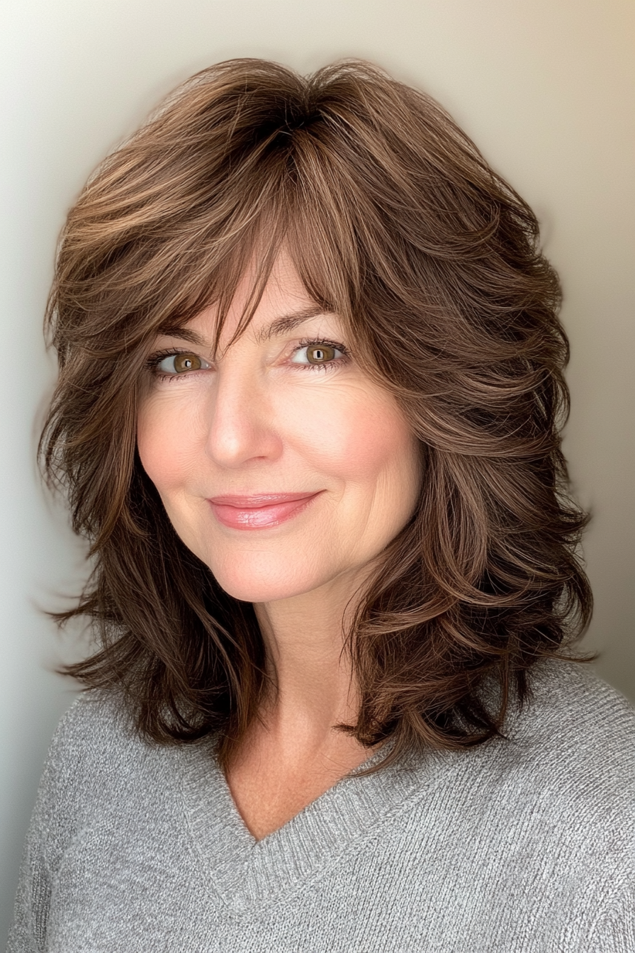 22. Chocolate Brown Shag with Texture (Shaggy Hairstyles For Older Women) - Shaggy Hairstyles For Older Women