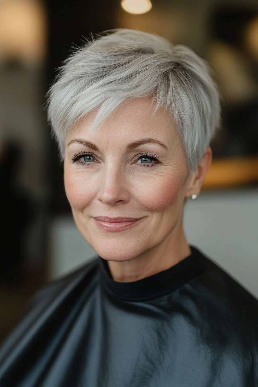 2. Classic Tapered Pixie in Salt-and-Pepper (Short Pixie Hairstyles For Women Over 50) - Short Pixie Hairstyles For Women Over 50