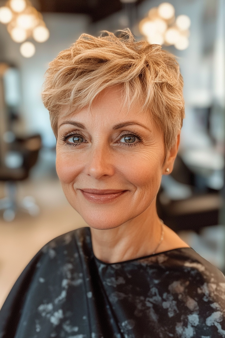 3. Textured Pixie in Sandy Blonde (Short Pixie Hairstyles For Women Over 50) - Short Pixie Hairstyles For Women Over 50