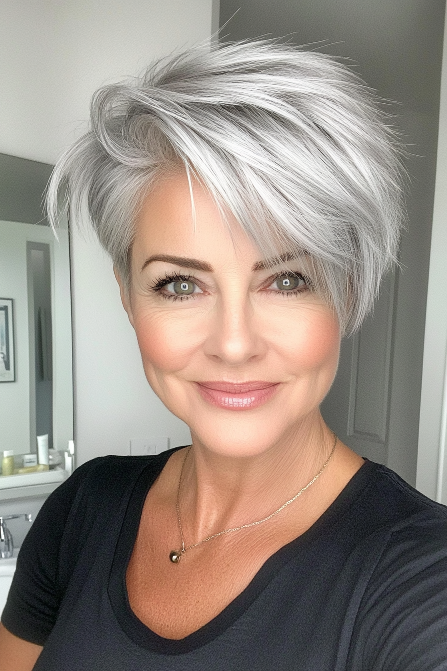 5. Wispy Pixie in Silvery Gray (Short Pixie Hairstyles For Women Over 50) - Short Pixie Hairstyles For Women Over 50
