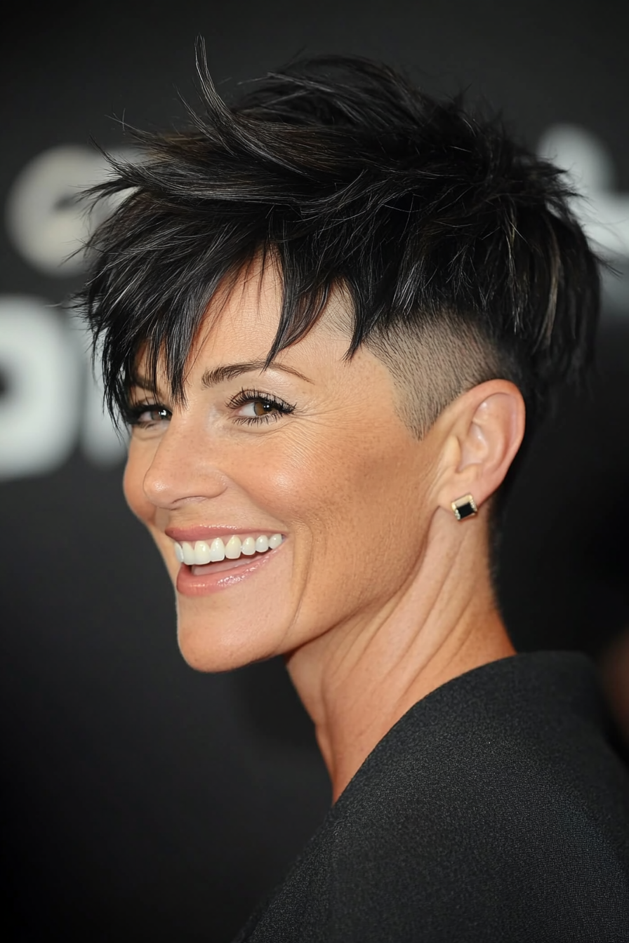 8. Edgy Undercut Pixie in Natural Black (Short Pixie Hairstyles For Women Over 50) - Short Pixie Hairstyles For Women Over 50