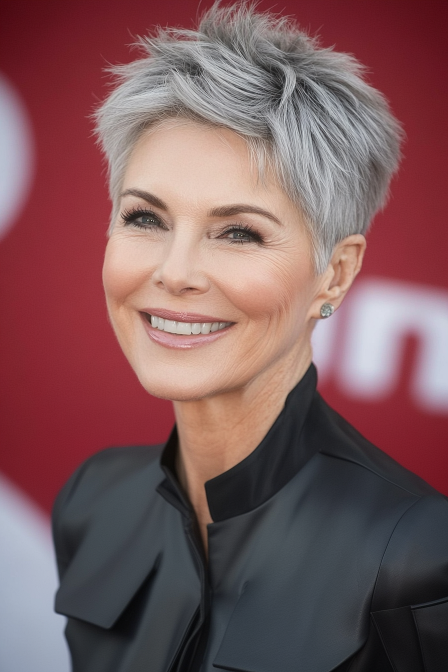 12. Classic Crop in Platinum Gray (Short Pixie Hairstyles For Women Over 50) - Short Pixie Hairstyles For Women Over 50