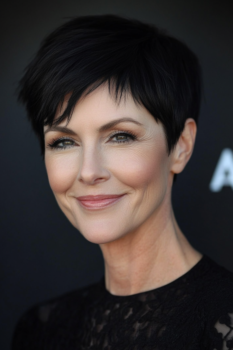 16. Sleek Pixie in Jet Black (Short Pixie Hairstyles For Women Over 50) - Short Pixie Hairstyles For Women Over 50